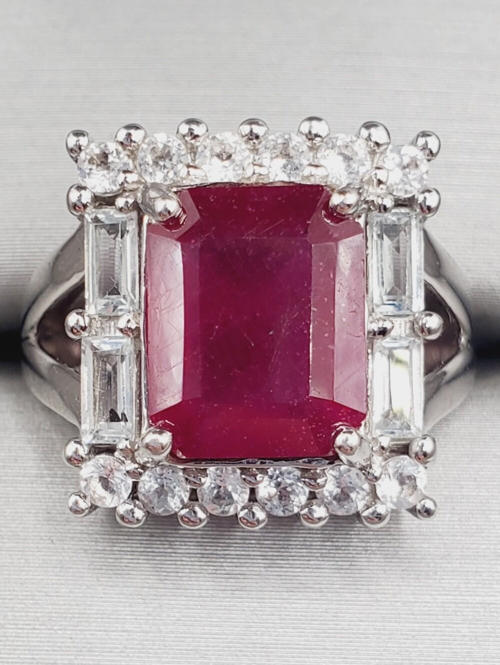4 Carat Genuine Red Ruby & White Topaz Halo Cocktail Ring - 925 Sterling Silver
